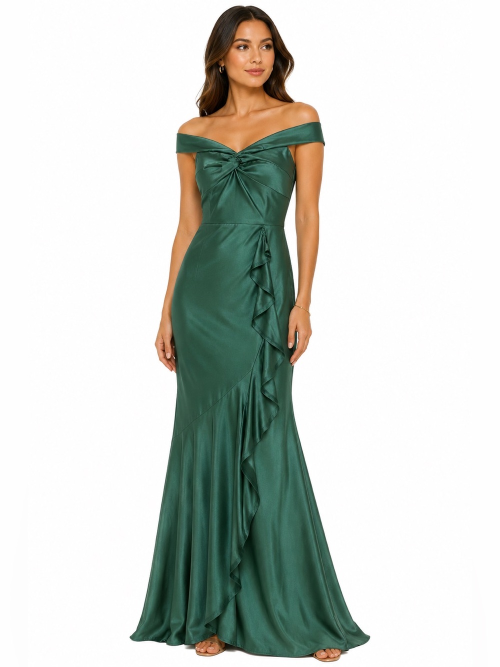Cefian Formal Green Ruffle Long Gown Dress Size Small - C3-234